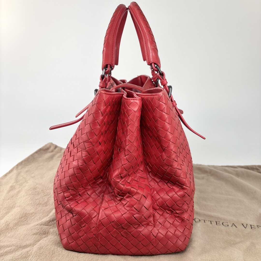 Bottega Veneta Intrecciato Rome Handbag Red Leather Used thumbnail 4