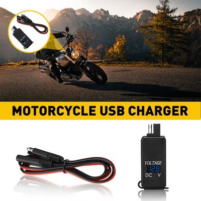 Motorcycle Dual SAE Charger USB to USB Adapter Cable Voltmeter for CellPhone GPS
