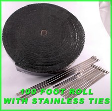Black Exhaust Header Wrap 18 Thick 2 Inch X 100 Feet Stainless Steel Lock Ties