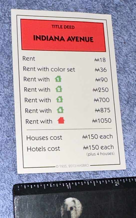 モノポリー確認用 2013 Hasbro Monopoly Replacement Piece 3 Red Property Cards