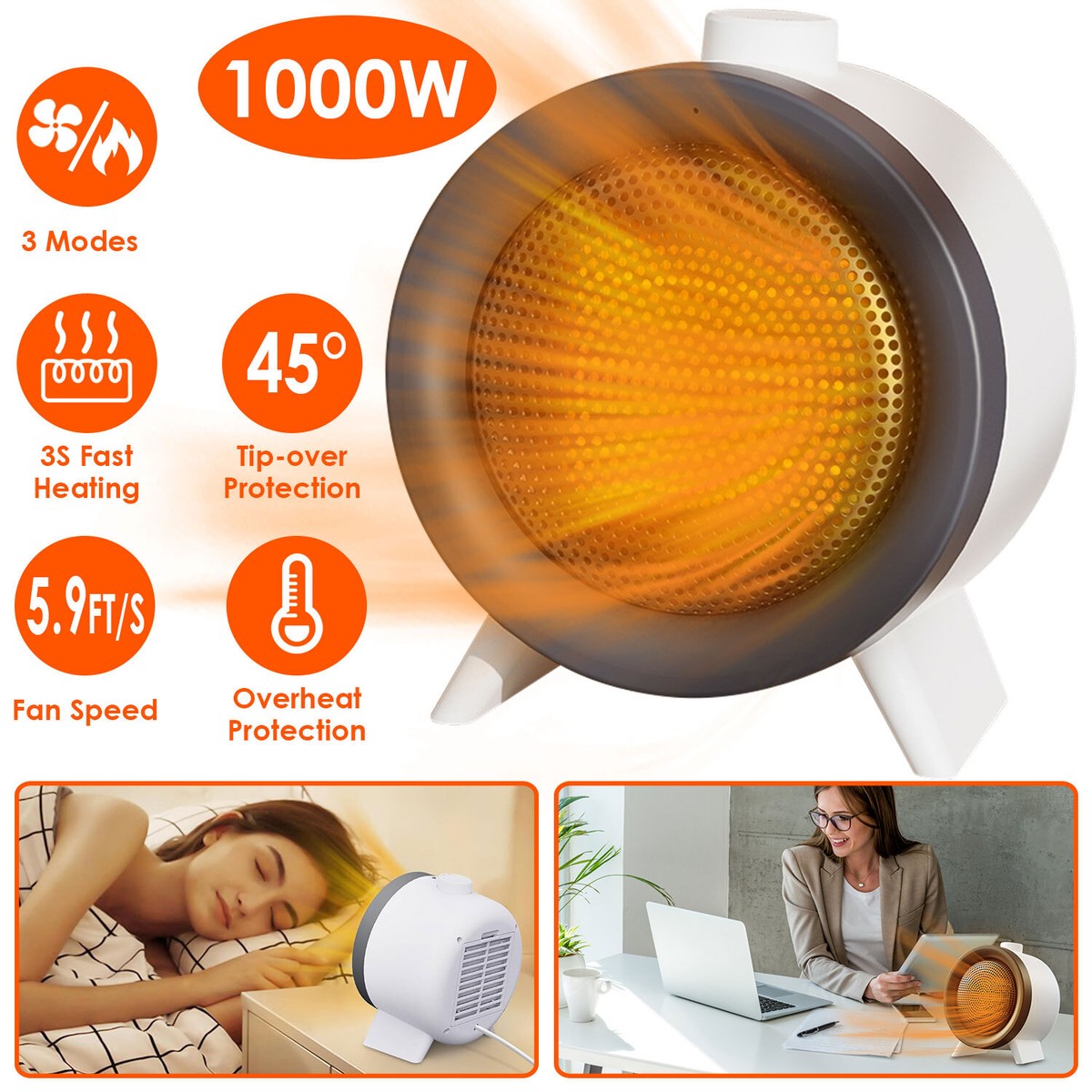 1000W Portable Electric Space Heater Garage Hot Air Fan Indoor Large Room  110V