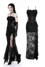 DARK IN LOVE Women Black Punk Gothic Lace See-Through Sexy Lace Maxi Strap Dress