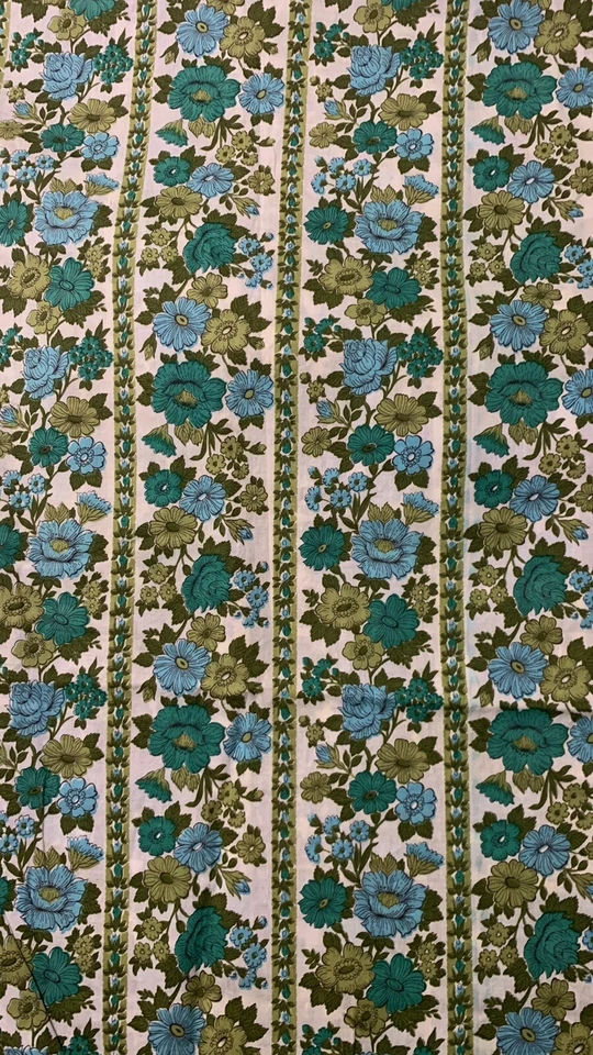 Vintage 60s Thin Soft Cotton Mod Green & Multicolor Floral Fabric Approx 136x41” - Image 2 of 4