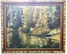 California Landscape Impasto Painting 32" Trees Nature 60s Mid-Century Art MCM