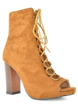 Women's Lace-Up Peep-Toe Ankle Booties - Chunky Block Heel