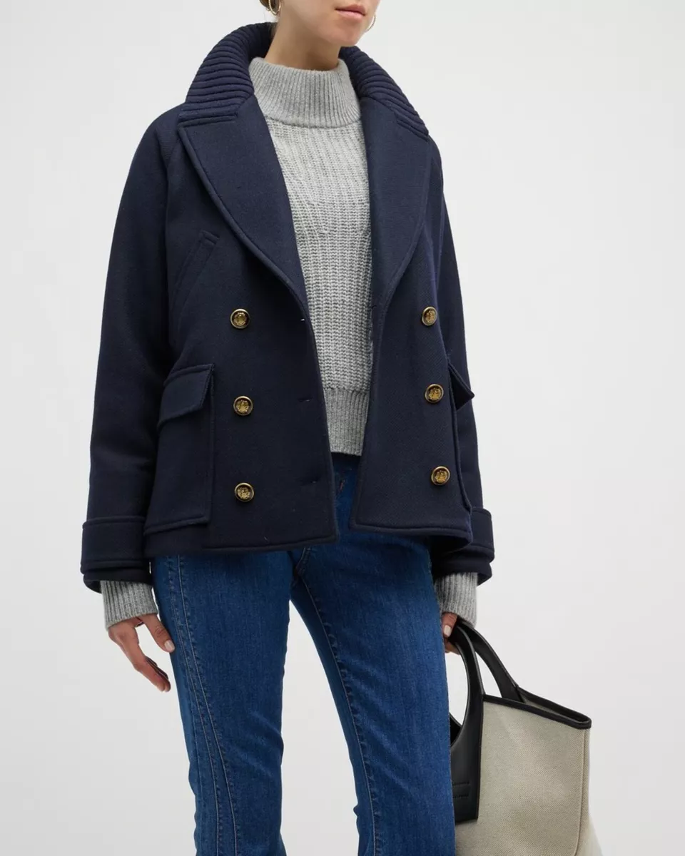 BNWT VERONICA BEARD LOVELY SHIRIN DICKEY PEA COAT JACKET WOOL NAVY BLUE  LARGE