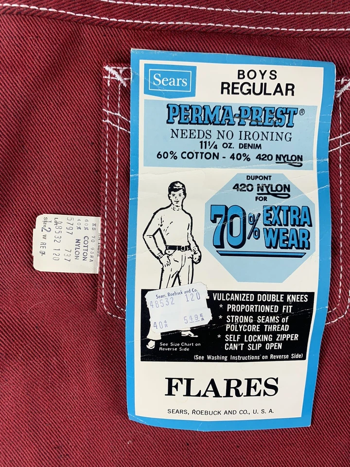 JEANS DE COLECCIÓN SEARS CIRCLE S ROJOS AÑOS 60 JUVENIL TALLA 12 DEADSTOCK (PLANO 24X24) AÑOS 60 Foto 4 de 4
