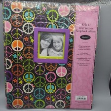 Paper Studio Peace Signs 8.5x11 Post Bound Cloth Scrapbook Album 10 Pages NEW