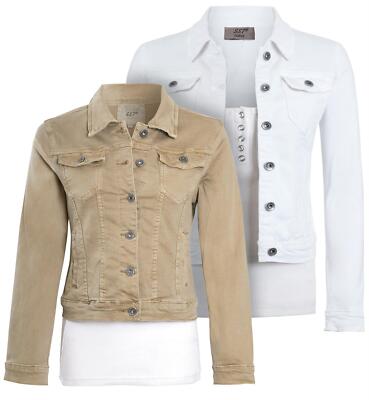 Damen Jeansjacke Jeans Stretch Twill Jacken weiß beige Größe 10 12 14 8 16
