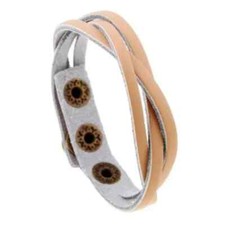 Womens Boho Festival Cream PU Vegan Leather Braided Snap On Bracelet