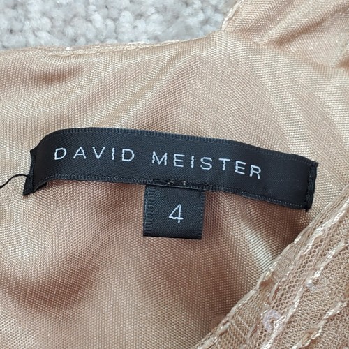David Meister Dress Womens 4 Gold Cocktail Sequin Ruffle Front Sparkle Metallic - Picture 6 of 8