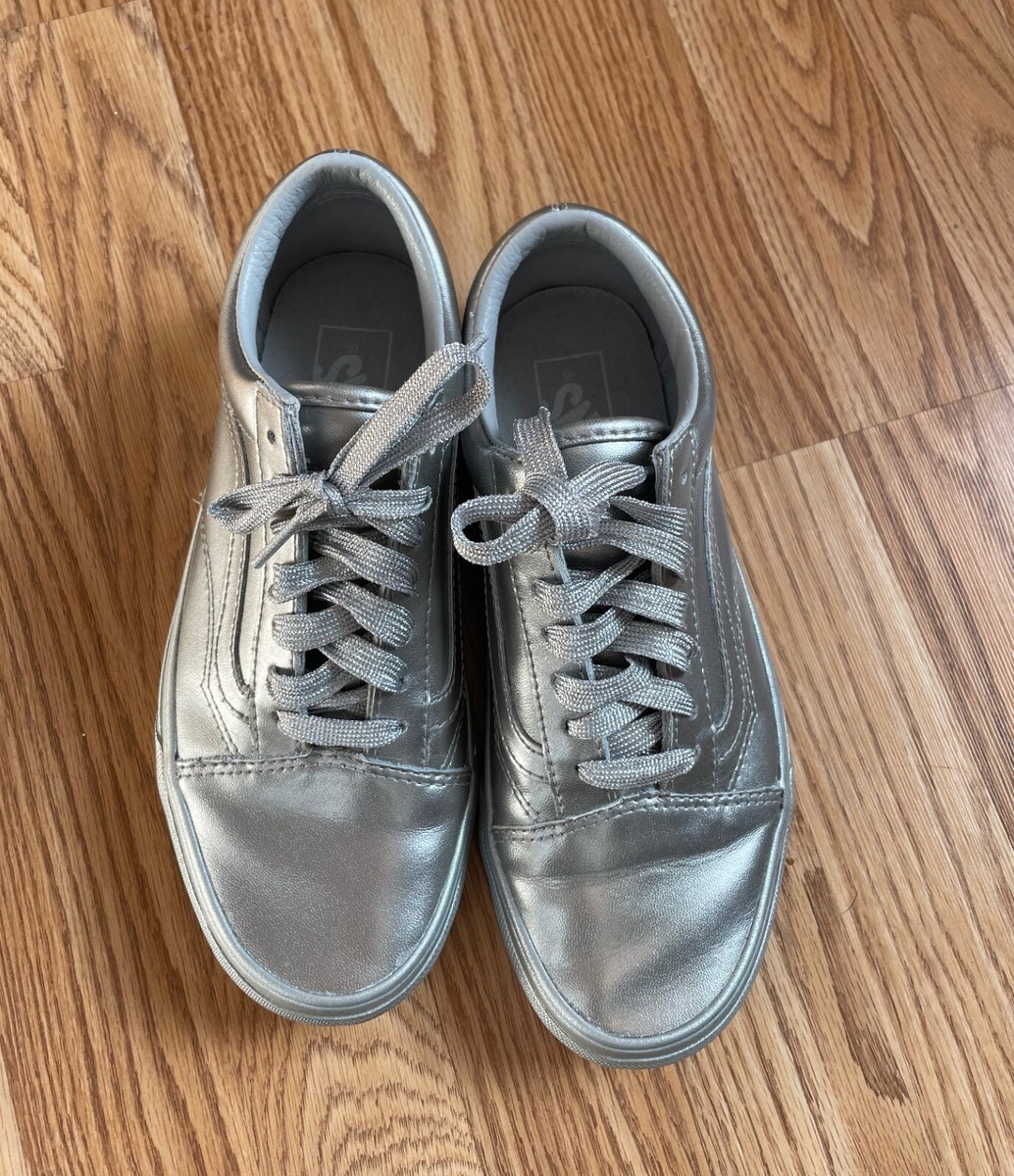 Vans Old Skool Metallic Sidewall Silver Classic Low Top Sneakers Men  Wom