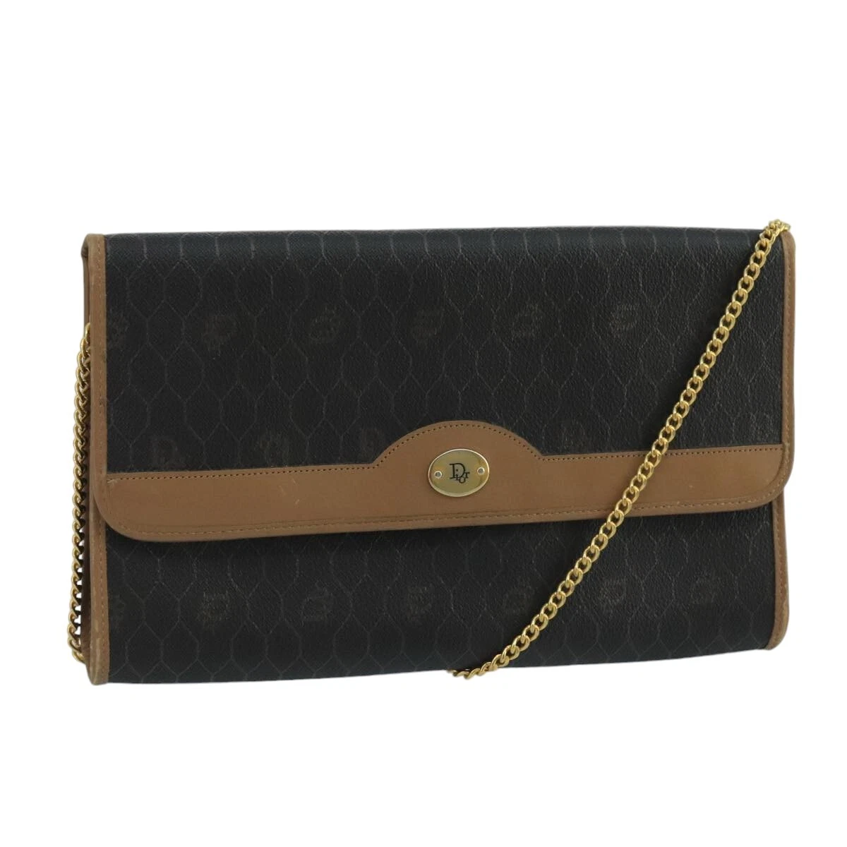 Christian Dior sac à bandoulière toile nid d'abeille PVC doré noir authentique 101442