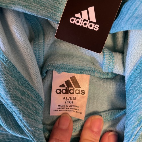 Adidas Hoodie Girl’s XL Teal Kangaroo Pocket Athletic Active Running 1 Defect - Picture 8 of 10