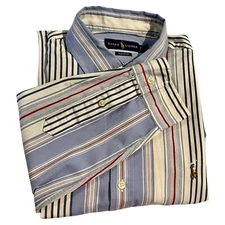 Ralph Lauren Shirt Men's  Sz. L Light Blue/Navy/Red Stripe Long Sleeve 