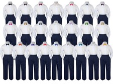 3pc Boy Baby Toddler Kid Formal White Shirt NAVY Pants Pick Color Bow Tie S-7