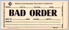 ERIE LACKAWANNA RAILWAY CO BAD ORDER WASH OUT CLEAN OUT LARGE TAG TICKET TRAIN