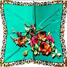 NWOT Sea Green Floral Print Silk Feel Scarf Head Wrap - 35 inch x 35 inch