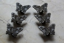 Vintage cast iron Butterfly cabinet drawer door knobs handles pull rustic 6 pcs