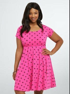 NWT TORRID Womens Plus Size 0 Large 12 Hot Pink Palm Tree Knit Skater Dress  | eBay