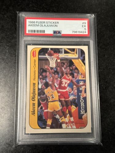1986-87 Fleer Sticker Akeem Olajuwon Rookie Card PSA 5 EX #9 Quantity Available - Picture 1 of 4