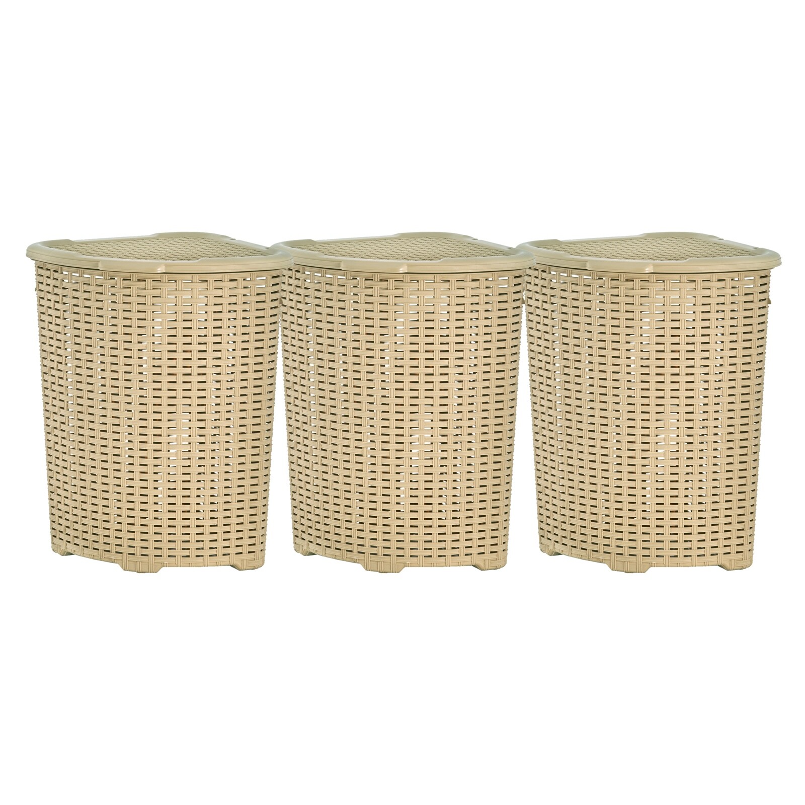 With Lid-beige, 3 Pack (50 Liter)