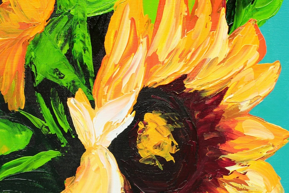 ORIGINAL Acryl Bild Gemälde Sonnenblume Abstrakt Malerei Kunst Modern HANDGEMALT - Bild 2 von 4