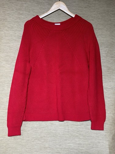 John Lewis Kin Jumper Womens Size M  Red Chunky Cotton Knit Sweater.
