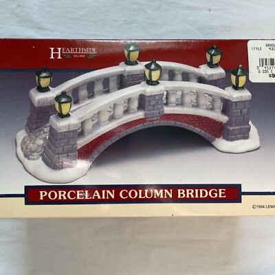 Vintage 1994 Lemax Village Collection Porcelain Column Bridge Foot Bridge 7 