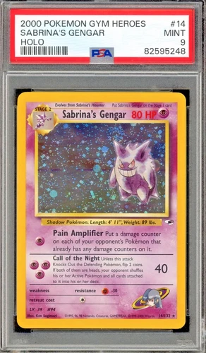 2000 POKEMON GYM HEROES HOLO #14 SABRINA'S GENGAR PSA 9 MINT /W SWIRL