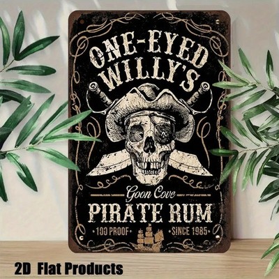 One-Eyed Willy's Pirate Rum Tin Metal Signs Home Décor 8x8 Vintage UV Printed 