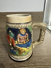 ANTIQUE VINTAGE CERAMIC COLORFUL GERMAN STYLE BEER STEIN/MUG JAPAN 5-1/2!