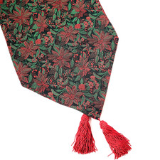 Vtg Holly Berries Tapestry Table Runner 72"x13" Solid Red Underside Holiday