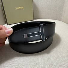 Tom Ford Mens Black Reversible Leather Belt Black T Buckle