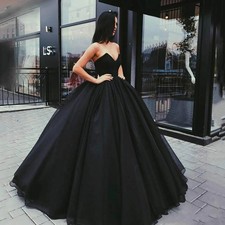 Black Vintage Sweetheart Ball Gown Wedding Dresses V-Neck Strapless Bridal Gowns