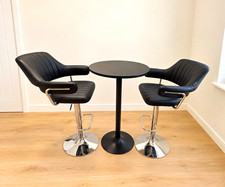 3-Piece Black Round Bar Table Set with 2 Swivel Faux Leather Metal Stools