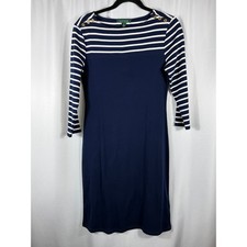 Lauren Ralph Lauren Navy White Striped Boat Neck Sheath Dress Gold Buttons M