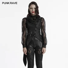 Punk Rave Women Black Dark Night Gothic Asymmetric Vest With Detachable Chain