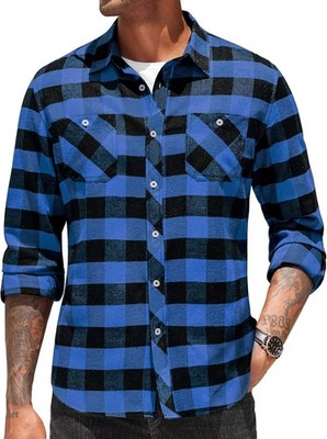 Coofandy Men's Flannel Plaid Shirts Mens Long Sleeve Casual Button Down Shirt