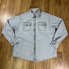 Wrangler Denim Shirt Mens Large Light Blue Snap Front Western Long Sleeve