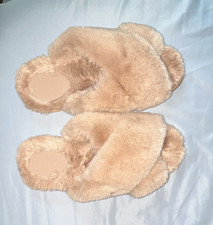 Auden Women's Faux Fur Slide Slippers Beige Open Toe Slip On US 9.5