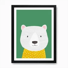 Polar Bear Green Art Print Framed Wall Art Poster Canvas Print Picture