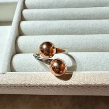 Vintage Silver-Filled Ring Size 6 3/4 Bi-pass Design Dual Copper-Toned Spheres