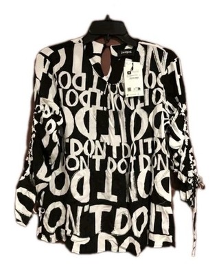 Desigual Long Drawstring Sleeved Black And White Blouse NW/O Tag
