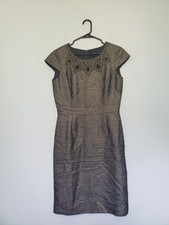 Tahari Arthur Levine Womens 8 Sheath Dress Green Beads Cut Outs Cocktail Party