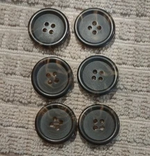 6 Vintage Medium 1” 4-Hole Dark Brown Marbled Buttons Matching Many Available