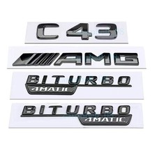 F&uuml;r Mercedes Benz C43 AMG BITURBO 4MATIC Embleme Aufkleber Badge Schwarz Gl&auml;nz