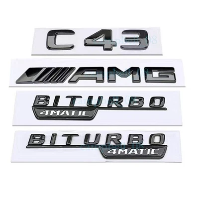 Für Mercedes Benz C43 AMG BITURBO 4MATIC Embleme Aufkleber Badge Schwarz Glänz