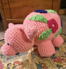Vintage Crochet Pink Pig Piggy Handmade Cute 