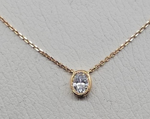 18k Rose Gold Solitaire Oval Diamond Pendant, ..33ct , VS1 I , Mint - 第 1/9 張圖片